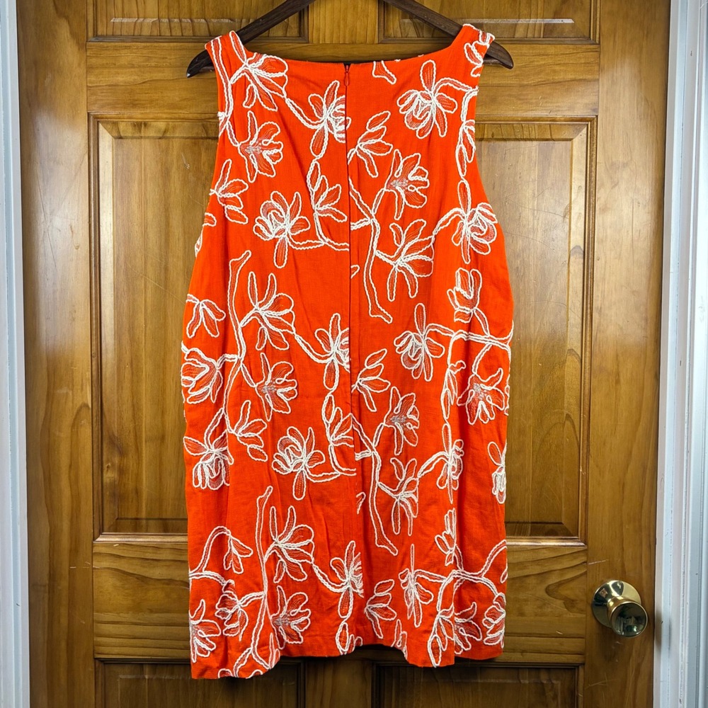 Alex Marie Orange Floral Sz 16 Embroidered Linen Blend Shift Dress NEW Mod Retro - Picture 2 of 8